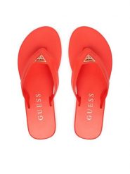 Guess Japonki FLJCNY ELE24 Czerwony. Czerwone klapki damskie Guess, z aplikacjami, ze skóry, bez obcasa. Za 289.99 zł.