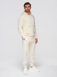 Bawełniany męskie komplet dresowy bluza kangurka + spodnie joggery - kremowy V11 - Rozmiar: XL. Białe bluzy sportowe męskie Ombre Clothing, z bawełny. Za 339.99 zł.