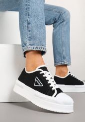 Czarne Trampki na Platformie z Naszywką na Boku Alimiora. Czarne trampki i tenisówki damskie Born2be, z aplikacjami. Za 84.99 zł.