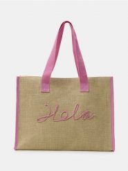 Duża pleciona torba na ramię z napisem 3D - kremowy. Białe torebki klasyczne damskie Sinsay, bez wzorów, duże, bez dodatków. Za 49.99 zł.