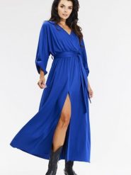 Sukienka Model A670 Blue - awama. Niebieskie sukienki damskie Awama, do pracy, l, bez wzorów, z elastanu, biznesowe, bez kołnierzyka, plus size, bez ramiączek, maxi, dopasowane. Za 425.71 zł.