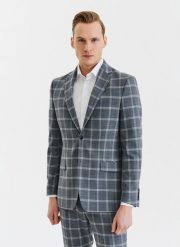PAKO LORENTE – Szara marynarka garniturowa w kratę z wełną. Szare marynarki męskie Pako Lorente, bez wzorów, z wełny. Za 1,299.99 zł.