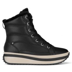 Trzewiki Rieker Revolution Lifestyle. Czarne botki damskie Rieker Revolution Lifestyle, bez obcasa, na koturnie, bez zapięcia. Za 399.00 zł.