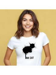 WOOOP Koszulka "Ink Cat" w kolorze białym rozmiar: XXL. Białe bluzki damskie Wooop, xxl, bez wzorów, bez kołnierzyka, bez ramiączek. Za 87.81 zł.