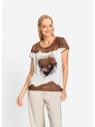 Heine Koszulka w kolorze biało-jasnobrązowym rozmiar: 50. Białe bluzki damskie Heine, bez wzorów, bez kołnierzyka. Za 74.28 zł.