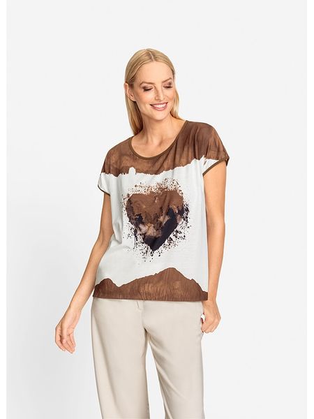 Heine Koszulka w kolorze biało-jasnobrązowym rozmiar: 40. Białe bluzki damskie Heine, bez wzorów, bez kołnierzyka. Za 69.99 zł.