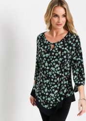 Tunika shirtowa. Zielone tuniki damskie bonprix, bez wzorów, klasyczne, bez kołnierzyka, bez ramiączek. Za 109.99 zł.