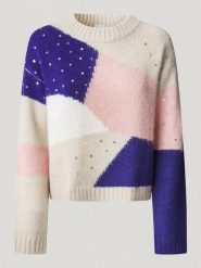 Pepe Jeans Sweter "Nora" w kolorze beżowo-niebiesko-jasnoróżowym rozmiar: XS. Brązowe swetry klasyczne damskie Pepe Jeans, xs, z jeansu, bez kołnierzyka. Za 239.99 zł.