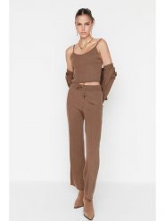 Trendyol 3-częściowy zestaw w kolorze jasnobrązowym rozmiar: L. Brązowe kardigany damskie Trendyol, l, bez wzorów, prążkowane. Za 86.99 zł.