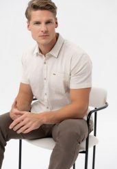 Koszula z lnem, Regular Fit, C-SUNSO. Brązowe koszule męskie Volcano, na lato, m, bez wzorów, z bawełny, bez kołnierzyka, bez ramiączek. Za 119.99 zł.