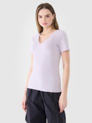 4F T-shirt slim gładki damski - fioletowy XL. Fioletowe t-shirty damskie 4f, xl, bez wzorów, z bawełny, bez kołnierzyka. W wyprzedaży za 39.99 zł.