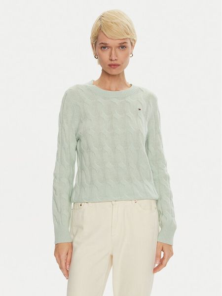 Tommy Hilfiger Sweter WW0WW43586 Zielony Regular Fit. Zielone swetry klasyczne damskie Tommy Hilfiger, s, z wełny, bez kołnierzyka. Za 469.99 zł.