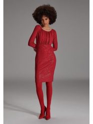 SWING Sukienka w kolorze czerwonym rozmiar: 46. Czerwone sukienki damskie Swing, bez wzorów, bez kołnierzyka, bez ramiączek, midi. Za 195.77 zł.