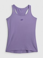 4F Top treningowy slim szybkoschnący damski - fioletowy S. Fioletowe topy damskie 4f, s, bez wzorów, ze skóry, bez kołnierzyka. Za 69.99 zł.