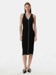 KARL LAGERFELD Sukienka dzianinowa B2W13004 Czarny Slim Fit. Czarne sukienki damskie Karl Lagerfeld, s, bez wzorów, z dzianiny, bez kołnierzyka, bez ramiączek. Za 849.99 zł.
