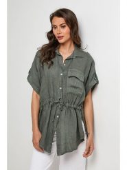 Lin Passion Lniana bluzka w kolorze khaki rozmiar: 38/40. Brązowe bluzki damskie Lin Passion, bez wzorów, ze lnu, klasyczne, bez kołnierzyka, bez ramiączek. Za 173.99 zł.