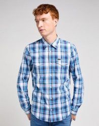LEE MĘSKA KOSZULA REGULAR SHIRT ATLANTIC BRIGHT WHITE 112349505 L69H015653. Białe koszule męskie Lee, l, bez wzorów, bez kołnierzyka, bez ramiączek. Za 249.99 zł.