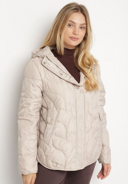 Beżowa Pikowana Kurtka Przejściowa o Klasycznym Kroju z Kapturem Tavitte. Brązowe kurtki damskie Born2be, plus size, z aplikacjami, z jeansu, z kapturem. Za 209.99 zł.