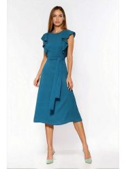 Nife Sukienka w kolorze turkusowym rozmiar: 38. Niebieskie sukienki damskie Nife, bez wzorów, z tkaniny, bez kołnierzyka, bez ramiączek, midi. Za 163.26 zł.