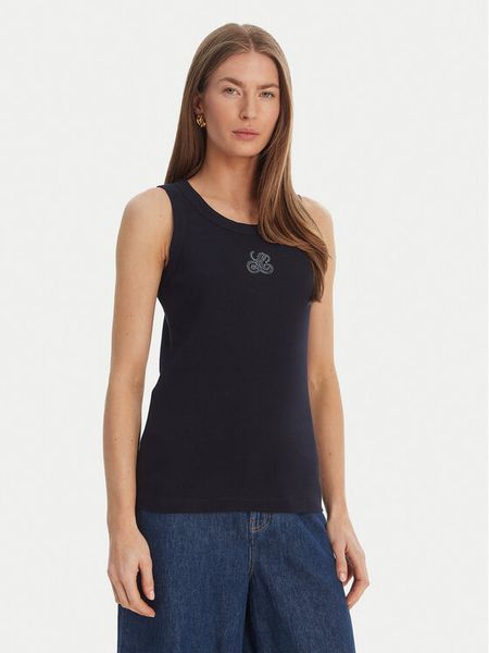 Luisa Spagnoli Top Bordo 543281 Granatowy Slim Fit. Niebieskie topy damskie Luisa Spagnoli, s, bez wzorów, z bawełny, bez kołnierzyka. Za 417.99 zł.