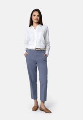 Materiałowe spodnie z kantem R-LAVI. Białe spodnie materiałowe damskie Volcano, bez wzorów, z bawełny, biznesowe. Za 169.99 zł.
