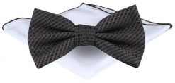 Mucha Męska z Poszetką - Chattier - Brązowa w Drobny Wzór. Brązowe krawaty i muchy męskie Chattier, bez wzorów, eleganckie. Za 65.00 zł.