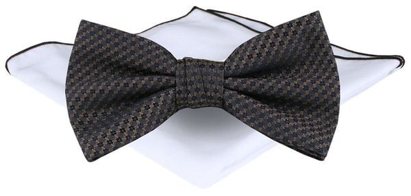 Mucha Męska z Poszetką - Chattier - Brązowa w Drobny Wzór. Brązowe krawaty i muchy męskie Chattier, bez wzorów, eleganckie. Za 65.00 zł.