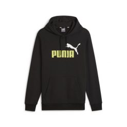 Męska bluza z kapturem Essentials+ Two-Tone Big Logo PUMA Black Lime Sheen. Czarne bluzy sportowe męskie Puma, bez wzorów, sportowe, bez kołnierzyka, bez ramiączek. Za 262.00 zł.