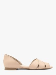 Beżowe sandały peep toe. Brązowe sandały damskie Ryłko, bez wzorów, ze skóry, bez obcasa, na płaskiej podeszwie. W wyprzedaży za 199.99 zł.