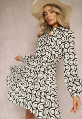 Beżowo-Czarna Koszulowa Sukienka z Bawełny z Geometrycznym Wzorem Vearil. Brązowe sukienki damskie Renee, l, bez wzorów, z bawełny, bez kołnierzyka, bez ramiączek, mini, koszulowe. W wyprzedaży za 45.49 zł.