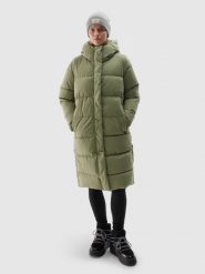 4F Długi płaszcz puchowy z syntetycznym wypełnieniem damski - khaki XXL. Brązowe płaszcze damskie 4f, na zimę, s, bez wzorów, z dzianiny, klasyczne. W wyprzedaży za 299.99 zł.