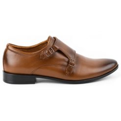 Lukas Skórzane buty wizytowe Monki 287LU jasno brązowe. Brązowe buty wizytowe męskie z jeansu, bez zapięcia. Za 367.89 zł.