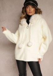 Jasnobeżowa Bluza z Wełną Wiskozą Kapturem Odpinanym Futerkiem i Pomponami Delailith. Brązowe bluzy z kapturem damskie Renee, l, z jeansu. Za 169.99 zł.