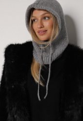 Szara Czapka Kominiarka z Wełną o Kroju Kaptura z Kominem Linezra. Szare czapki zimowe damskie Born2be, z dzianiny. Za 74.99 zł.