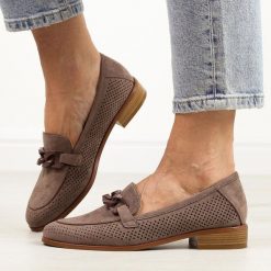 Zamszowe khaki mokasyny damskie ażurowe Potocki 12052. Brązowe mokasyny damskie POTOCKI, z zamszu. Za 169.00 zł.