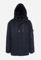 Granatowa Kurtka Parka z Kapturem Ometi. Niebieskie kurtki męskie Born2be, m, bez wzorów, z jeansu. Za 279.99 zł.