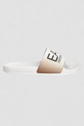 EA7 EMPORIO ARMANI Białe klapki. Białe klapki damskie EA7 Emporio Armani, bez wzorów, bez obcasa. W wyprzedaży za 134.99 zł.
