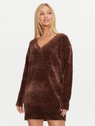 Guess Sukienka dzianinowa Talia W4BR72 Z3HH2 Brązowy Regular Fit. Brązowe sukienki damskie Guess, m, z aplikacjami, z dzianiny, bez kołnierzyka, bez ramiączek. Za 459.99 zł.