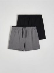 Szorty piżamowe 2 pack - czarny. Czarne piżamy męskie Reserved, z bawełny, bez kołnierzyka. Za 79.99 zł.