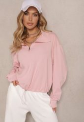 Różowa Bluza ze Ściągaczem ze Stoperem i Stójką z Suwakiem Alanavira. Czerwone bluzy bez kaptura damskie Renee, l, z jeansu. Za 49.99 zł.