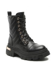 DeeZee Trzewiki WS9186-02 Czarny. Czarne botki damskie DeeZee, ze skóry, bez obcasa, na płaskiej podeszwie, bez zapięcia. Za 159.99 zł.