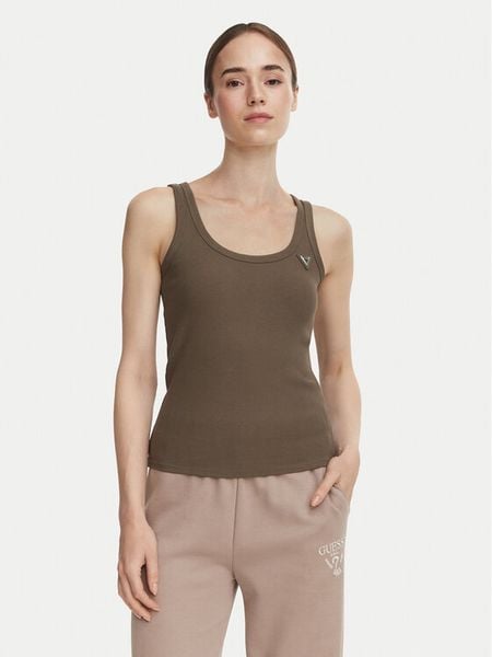 Guess Top V4YP06 K8RT2 Khaki Slim Fit. Brązowe topy damskie Guess, xs, z aplikacjami, z wiskozy, bez kołnierzyka. Za 154.99 zł.
