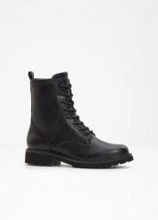 Botki sznurowane Tamaris. Czarne botki damskie bonprix, eleganckie, bez obcasa, bez zapięcia. Za 279.99 zł.