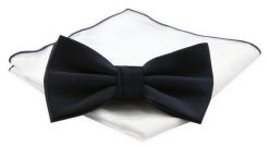 Mucha Męska z Białą Poszetką - Chattier - Granat. Niebieskie krawaty i muchy męskie Chattier, bez wzorów, z mikrofibry, eleganckie. Za 59.00 zł.