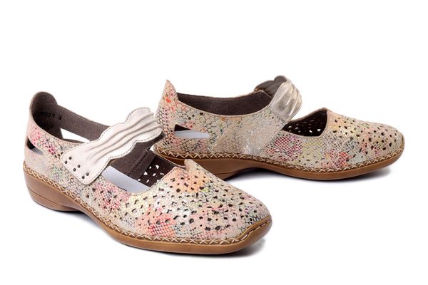 RIEKER 41399-92 multi, półbuty damskie. Żółte półbuty damskie Rieker, bez wzorów, bez obcasa, na koturnie. Za 319.90 zł.