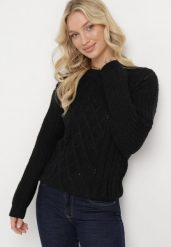 Czarny Sweter z Kaszmirem i Warkoczowym Splotem Junivesa. Czarne swetry klasyczne damskie Born2be, l, z dzianiny, bez kołnierzyka. Za 59.99 zł.