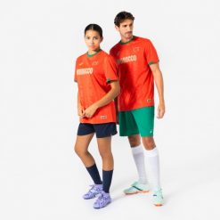 Koszulka piłkarska dla kibiców Maroko 2026. Czerwone t-shirty damskie KIPSTA, xl, z materiału, bez ramiączek, do piłki nożnej. Za 44.99 zł.