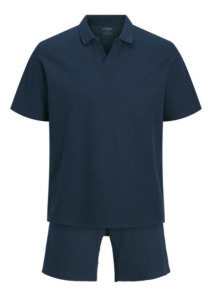 Komplet JJ REBEL: T-shirt i krótkie spodnie (2 części). Niebieskie spodnie materiałowe męskie bonprix, m, bez wzorów, bez kołnierzyka. Za 129.99 zł.