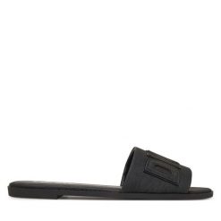 Klapki DKNY. Czarne klapki damskie DKNY, bez wzorów, bez obcasa. Za 279.99 zł.