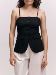 Kamizelka z dodatkiem lnu - czarny. Czarne kamizelki damskie Reserved, l, z wiskozy. Za 149.99 zł.